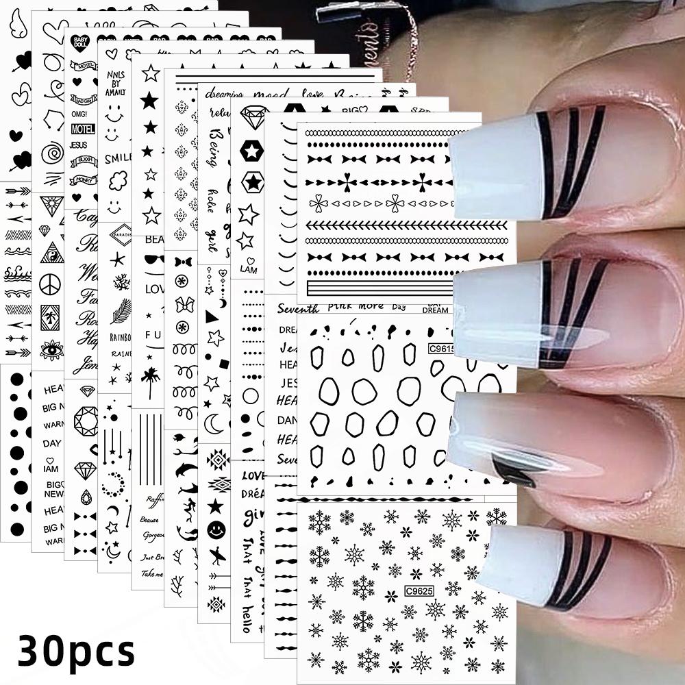 30 Stück Weihnachten Geprägt Glitzer 5D Nagelaufkleber 6*5cm Elch Schneeflocke Bär Schneemann Xmas Aufkleber Winter Maniküre Glitzer Aufkleber