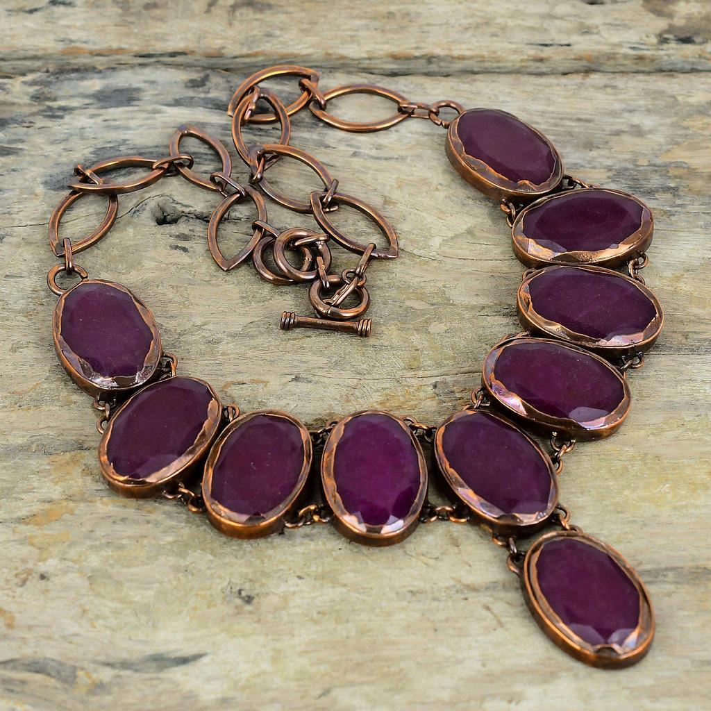 Faceted Kashmir Ruby Necklace Electroformed Copper Gemstone Necklace Adjustable Chain Necklace Handmade Electroformed Jewelry Wedding Gifts