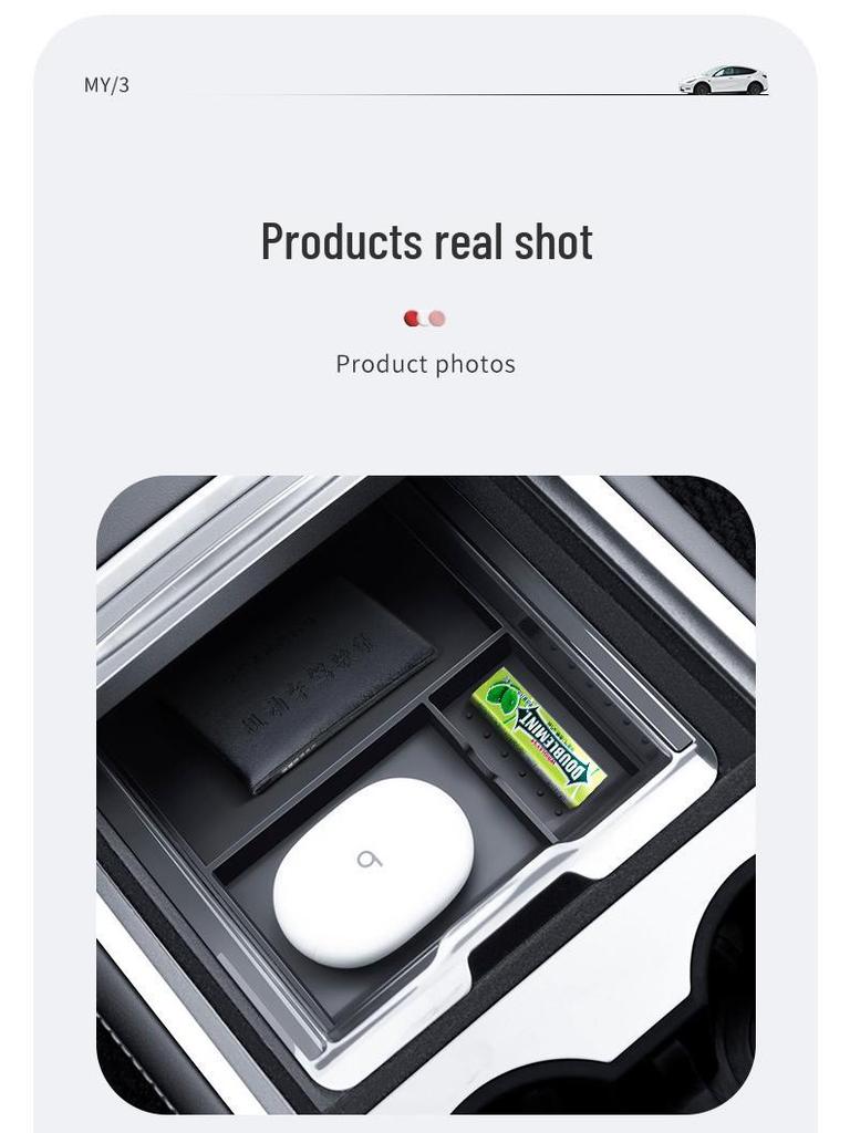 Tesla Model Y/3 Center Console Storage & Silicone Pad Ice Crystal Accessory.