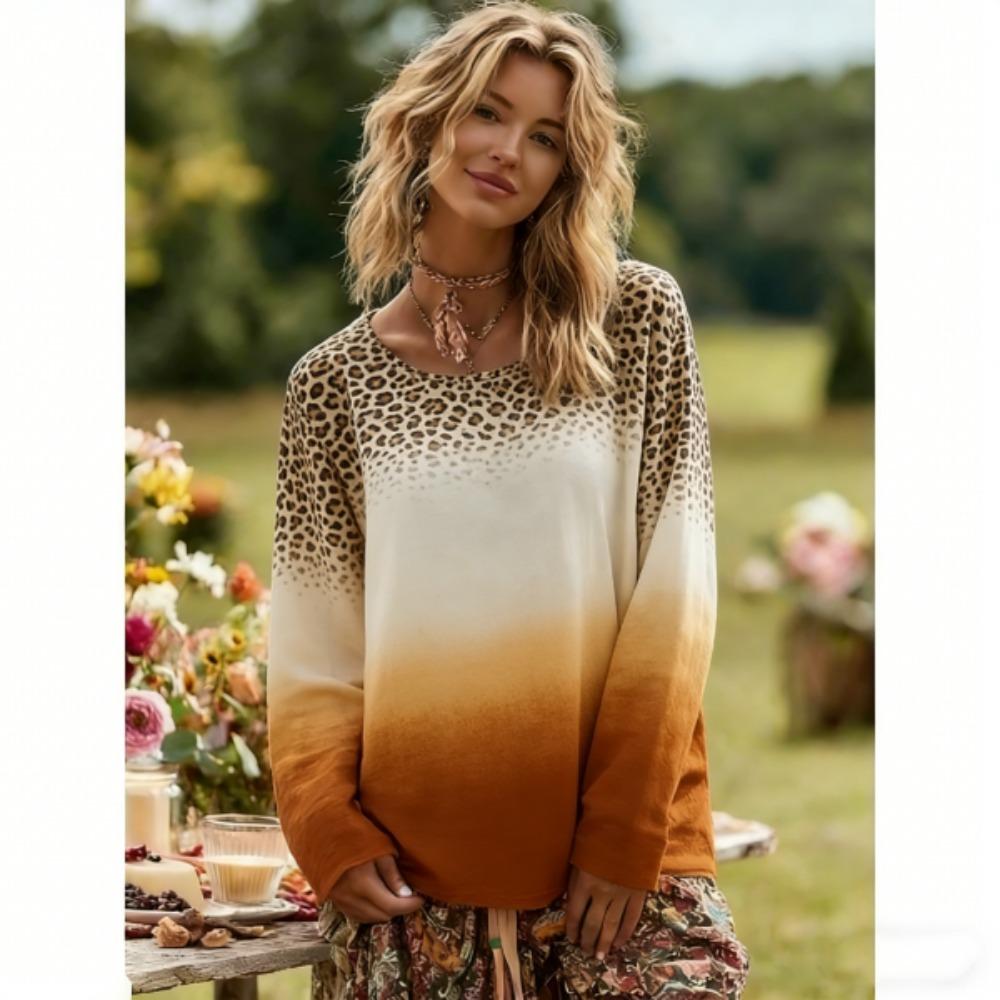 

Spring Europe America Women T-shirt Fashion Leopard Print Pullover Comfortable Women Long Sleeve T-shirt Outdoor Oversized Tees Top S