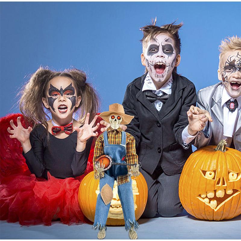 40CM Vtipné animované kostlivci hrající na banjo s červenýma LED očima Halloweenské houslové kostlivé ozdoby Kytarová lebka Dekorativní ozdoby