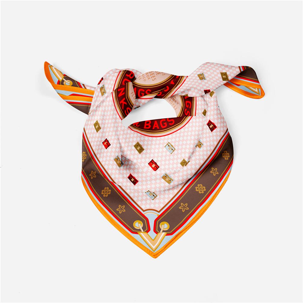 Twill Silk Scarf Woman Fashion Painting Square Scarves Wraps Bandana Small Hijab Silk Foulards Tie Headband Neckerchief 53CM