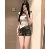 Pure desire spice girl hanging neck one-word collar off-the-shoulder hollow short-sleeved t-shirt women's careful machine tight irregular short top