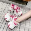 Fashion Women Platform Breathable Leather Shoes New Autumn Chunky Sneakers 7CM Wedge Hidden Heels Leisure Sports Casual Dad Shoes Woman