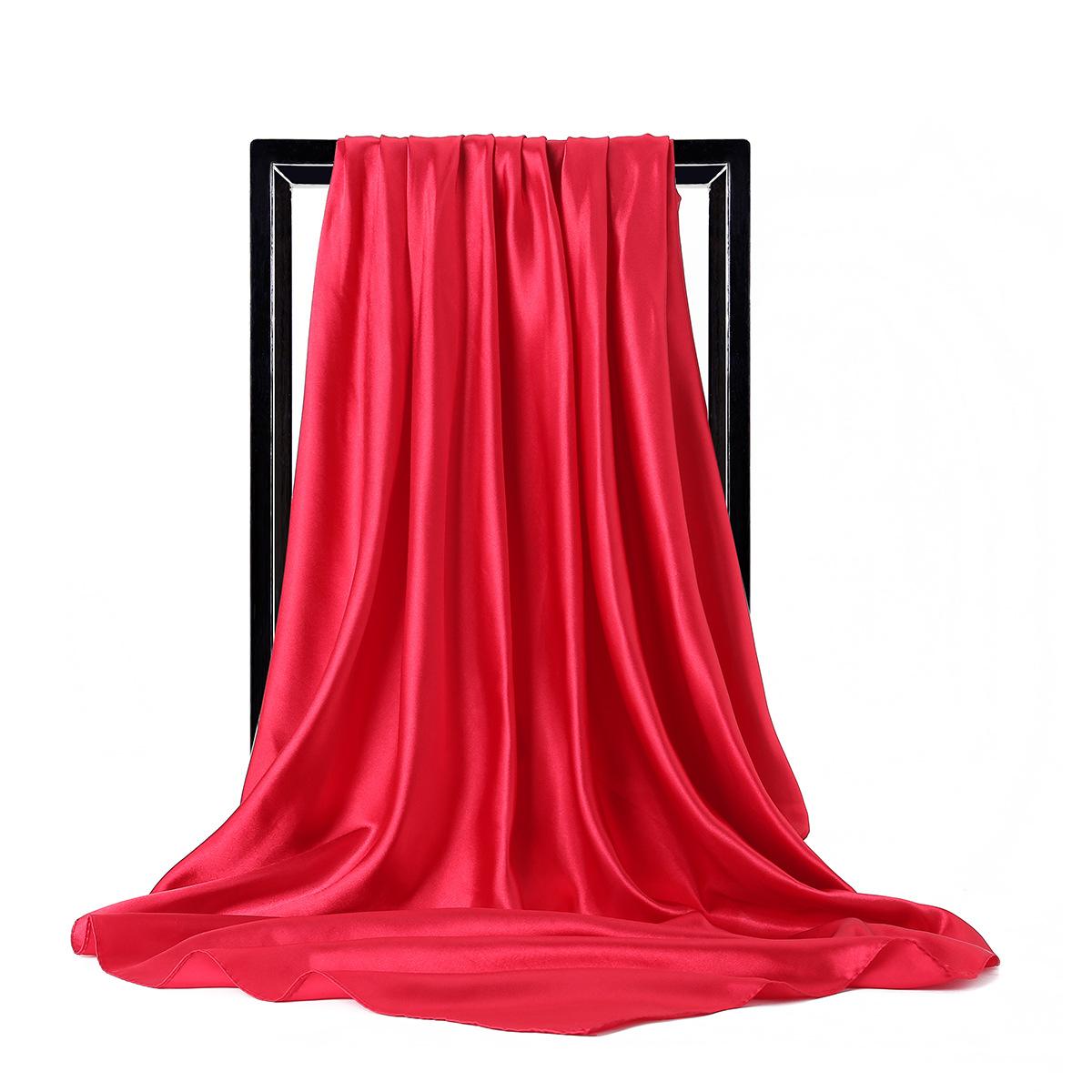Luxe Merk Zijden Sjaal Dames Satijn Effen Kleur Hijab Sjaals Moslim Pareo Bandana Vrouwelijke Sjaal Wikkel Hoofdband Foulard 90*90cm One Size red