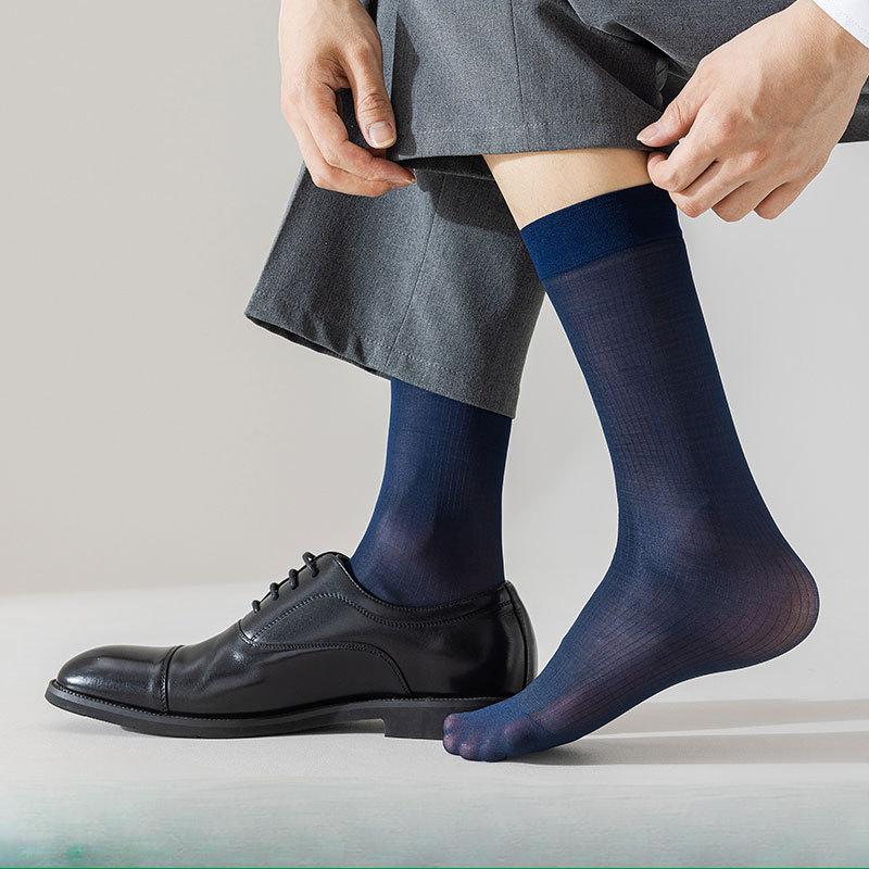 

Носки, Шелковые носки, Летние тонкие мужские носки, Деловые черные, Дышащие, С защитой от запаха, Сексуальная текстура, Высокие 1 pair темно-синий