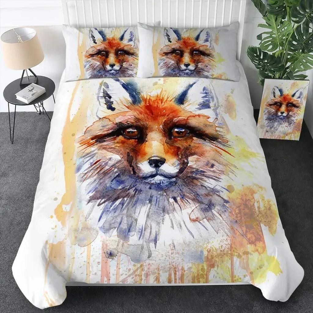 Moon Child Black Cold Art Moon Fox Duvet Cover Set Moon and Stars Bedding Set Black and White Fox Comforter Cover for Girl Boy