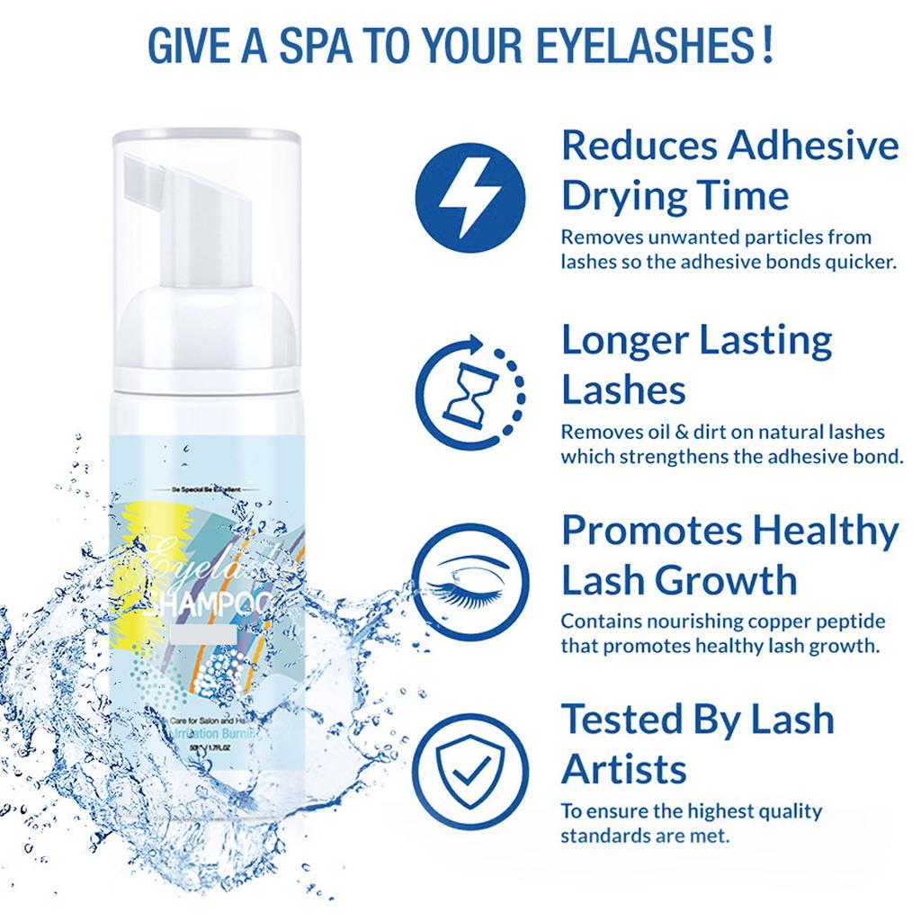 50ml Eyelash Shampoo Moisturizing False Eyelash Extension Shampoo with Brush Tool