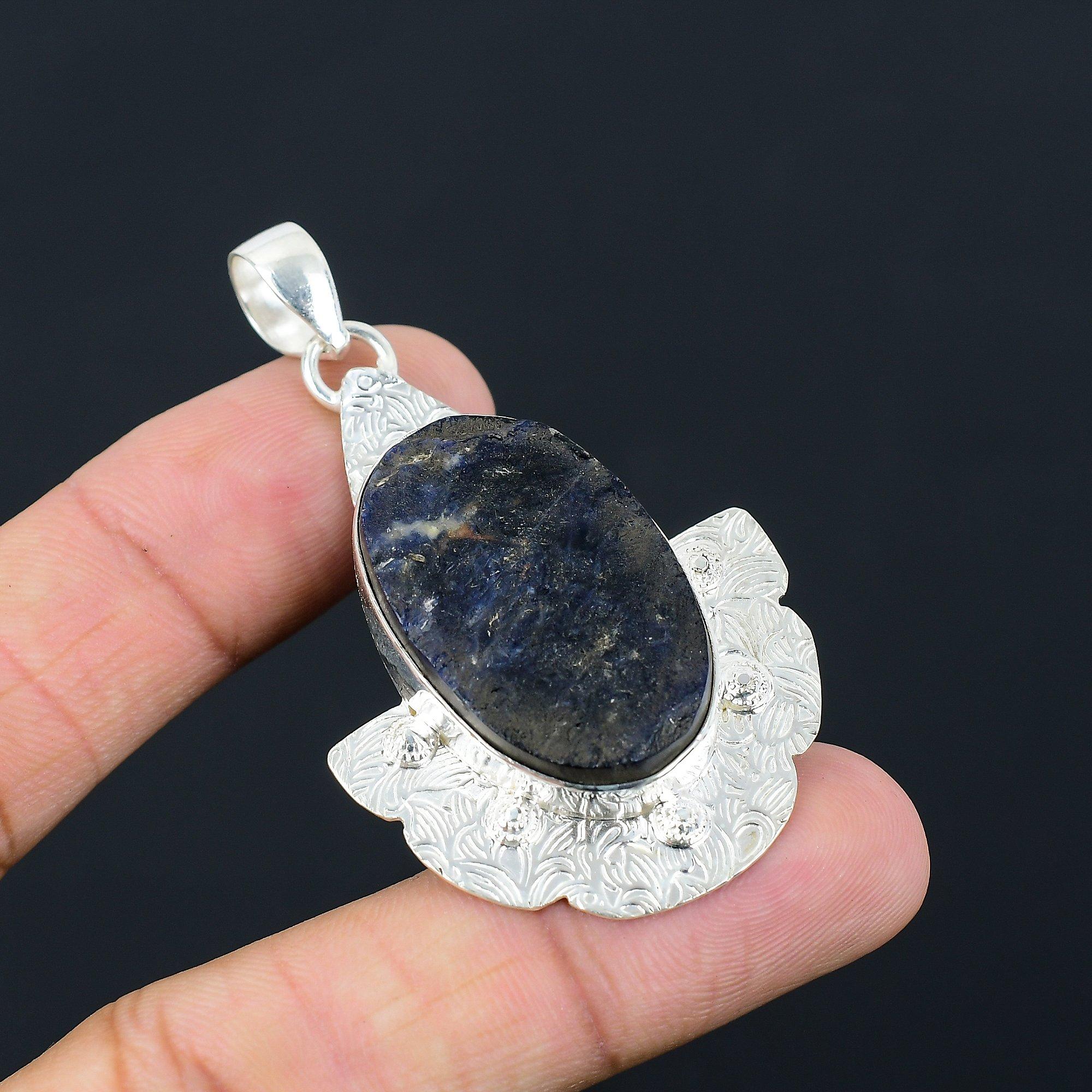 

Oval Sodalite Rough Gemstone 925 Sterling Silver Wife Wedding Pendant Jewelry