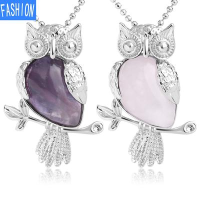Faux Animal Necklace Natural Crystal Owl Pendant Women'S Classic Creative Necklace