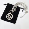 Punk Retro Silber Farbe Fünfzackiger Stern Anhänger Dicke Kette Halskette für Damen Herren Halloween Gotisch Geheimnisvolle Kraft Schmuck
