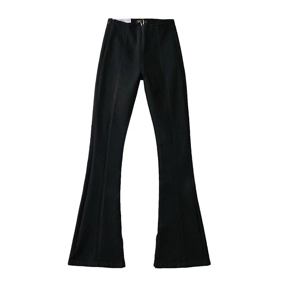 

2023 Spring Women s Patchwork Slit Wide-Leg Denim Jeans XS чорний