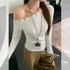 Casual High-waisted Trousers Women's Inner One-word Diagonal Neck Off-the-shoulder Long-sleeved T-shirt Autumn and Winter New Bottoming Shirt Top