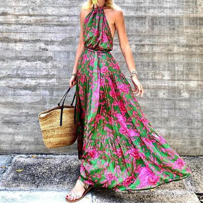 Women's Summer Hanging Neck Sexy Backless Printed Dresses
