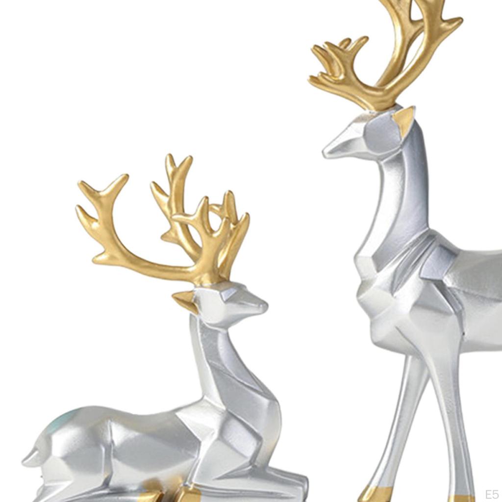 2 PCS Nordic Resin Geometric Elk Sculpture Sitting Standing Deer Statues for Living Cabinet