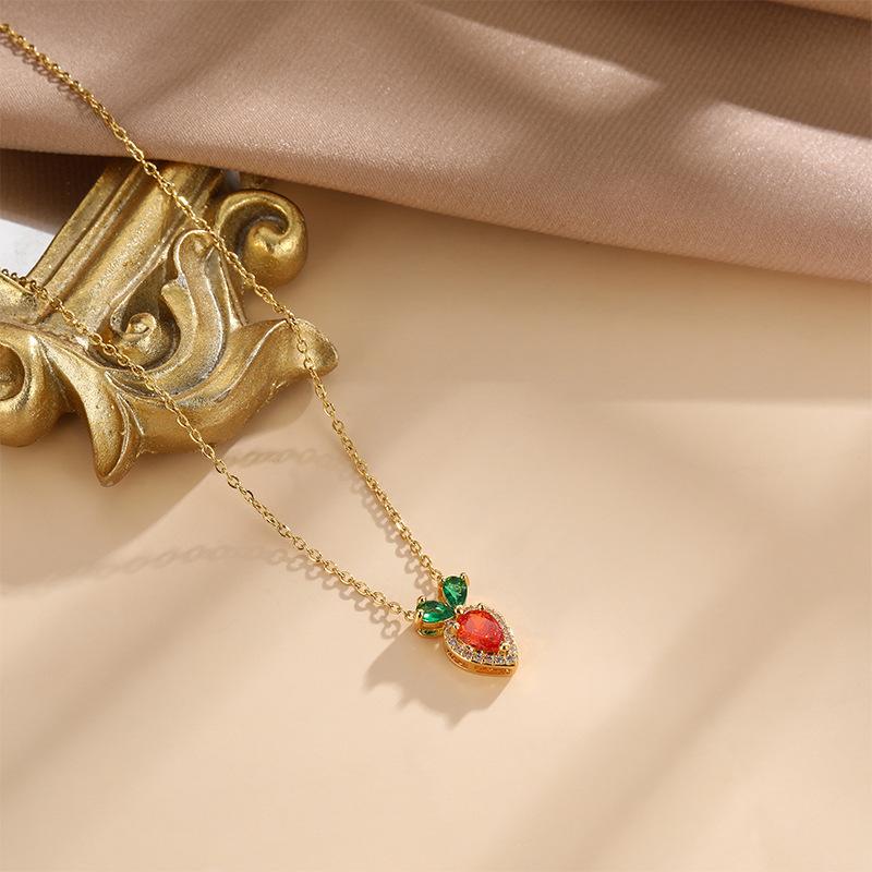 Wind Cute Carrot Necklace Female Senior Personality Trend Versatile Micro Inlaid Pendant Collarbone Chain Jewelry
