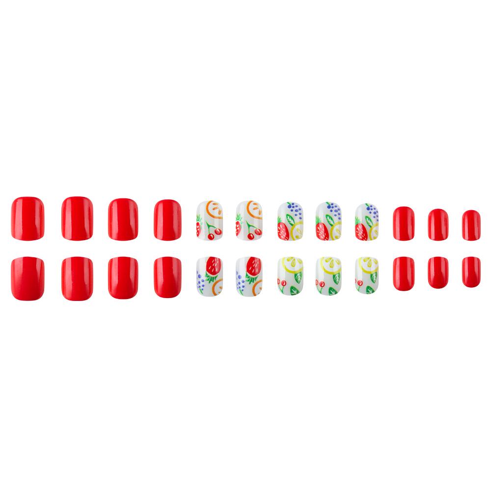 Short European Bright Surface Strawberry Fruit Nail Art - Fresh Contrasting Press-On Nails, Set of 24 Detachable Pieces for Spring and Summer