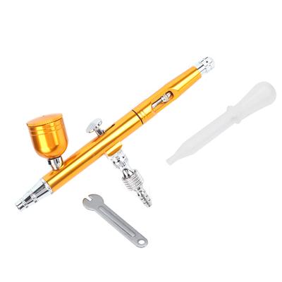 Pistolet Aerografowy Dwustronnego Działania z Podawaniem Grawitacyjnym 0,3mm Farba do Aerografu Spray Art Tatuaż Zestaw Narzędzi do Paznokci(Złoty)