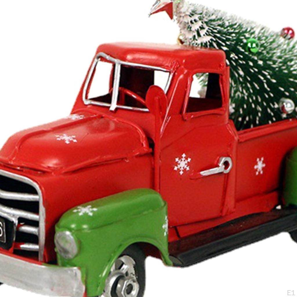 Christmas Red Truck Decorations Rustic Metal Car Model Xmas Ornaments for Table