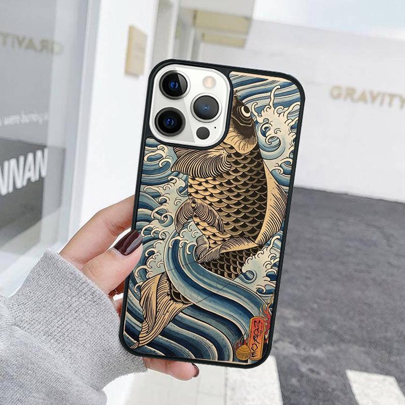 Carp Waves Crane and Brocade Phone Case For iPhone 17 Air 15 16 Cover  11 13 14 Pro Max 12 Plus Max Fundas