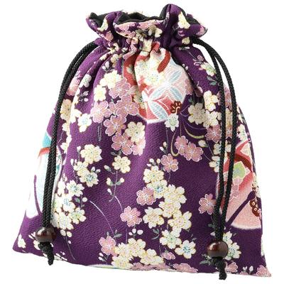 COCOLUCK Japanese Pattern Drawstring Bag Small Item Holder Made Japan Chirimen Lined Goshuin Book Goods Washable Gift (Suzuzakura Murasaki)