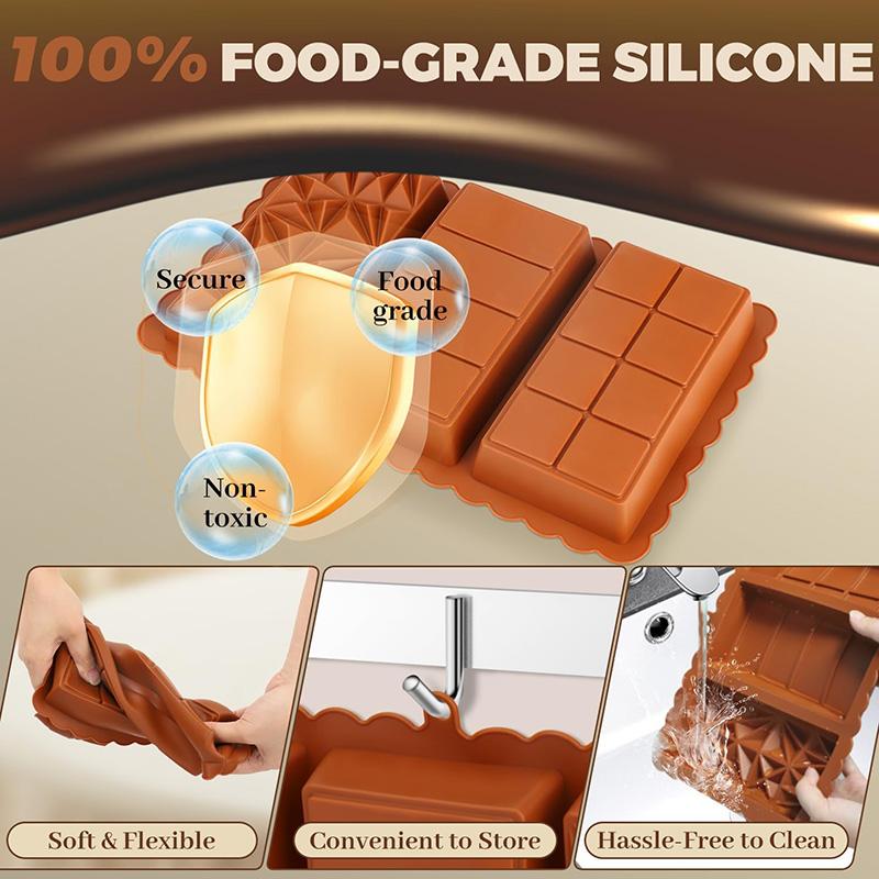 1pc Silicone Chocolate Bar Mold Non-Stick Wax Melt Mould for Protein Energy Bars Break Apart DIY Handmade Gift Chocolate Molds