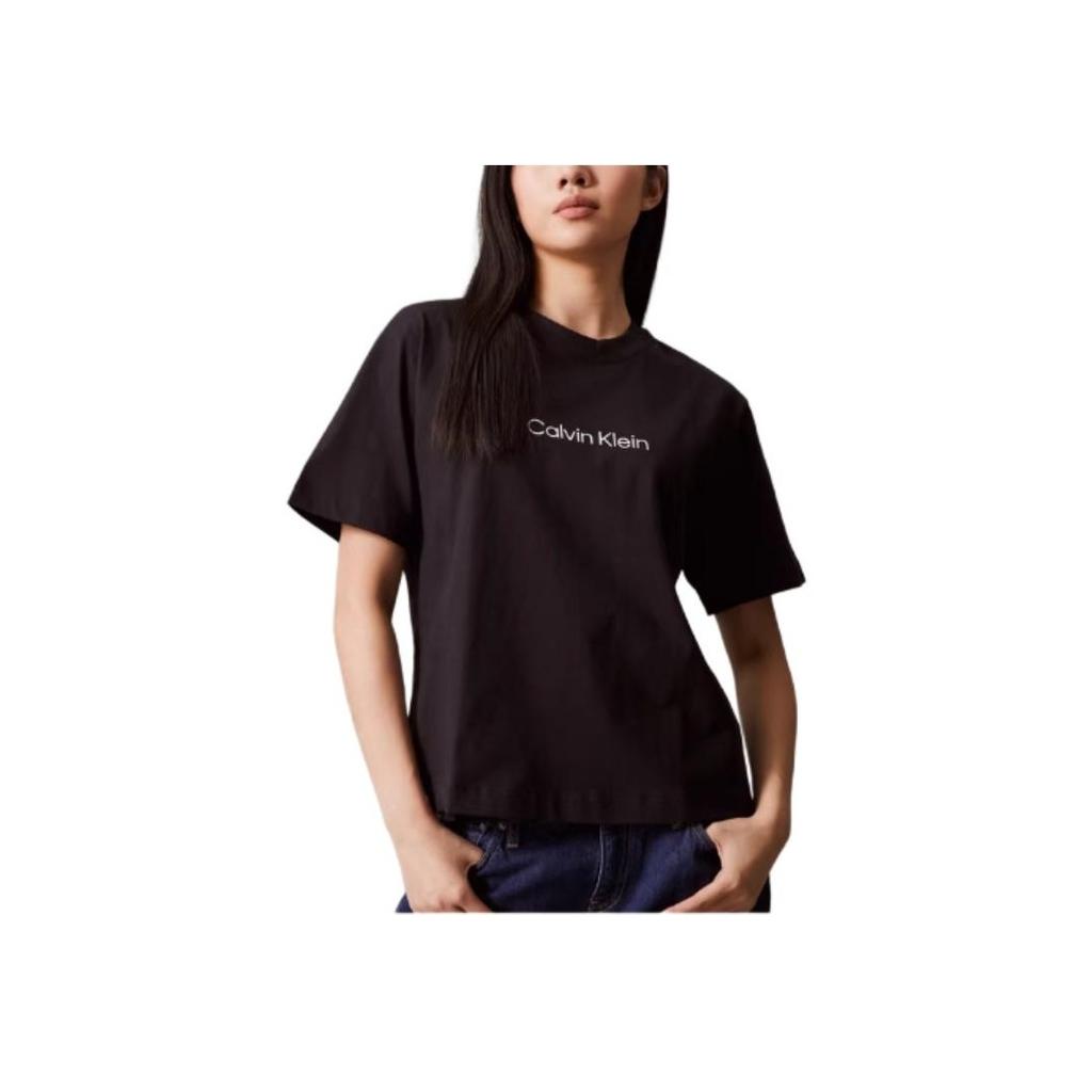 Calvin Klein Minimalist Letter Print Pure Cotton Breathable Short Sleeve T-Shirt Women Tops Black 40WH113-001