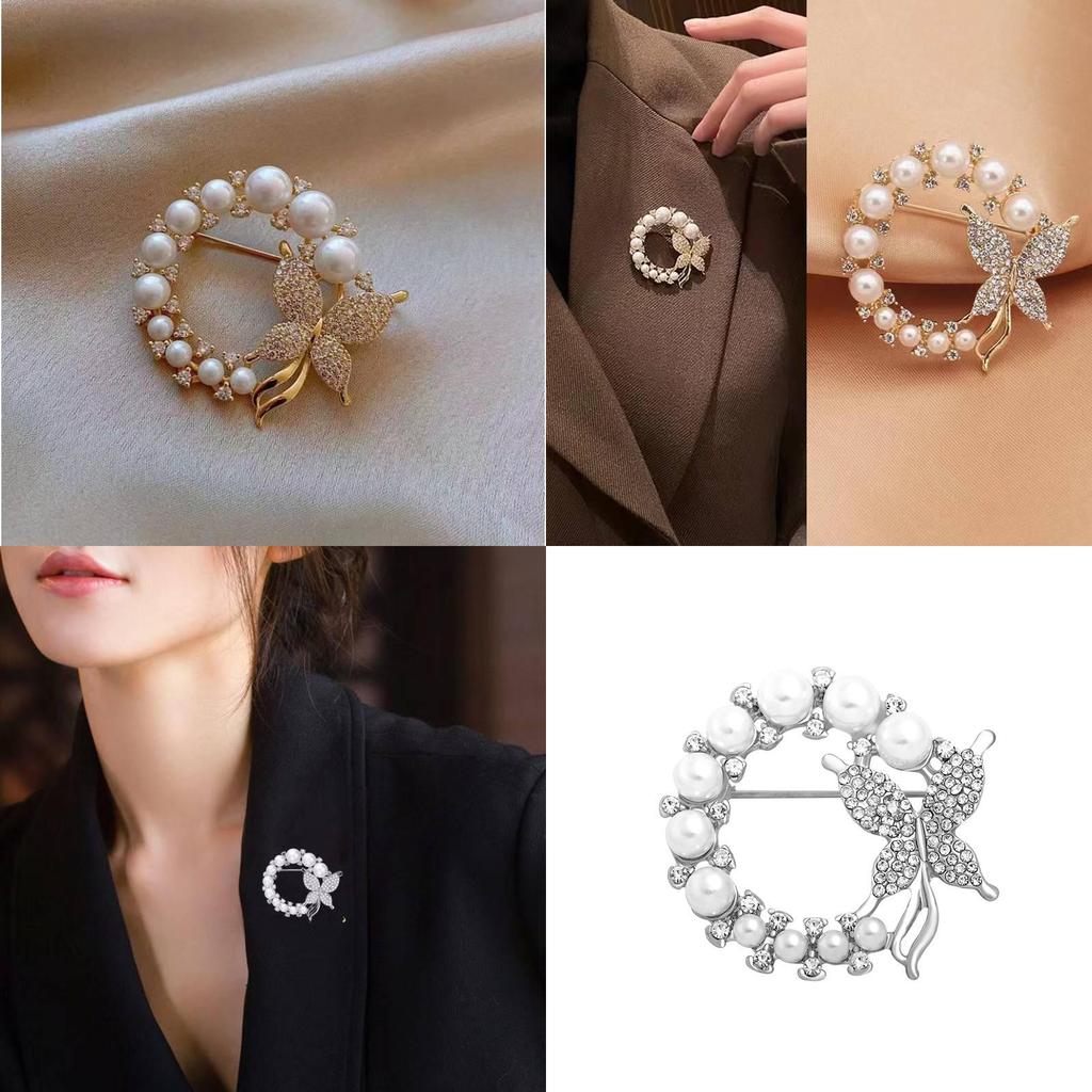 Exquisite Rhinestone And Pearl Butterfly Chest Flower Brooch For Women Korean Fashion Statement Piece