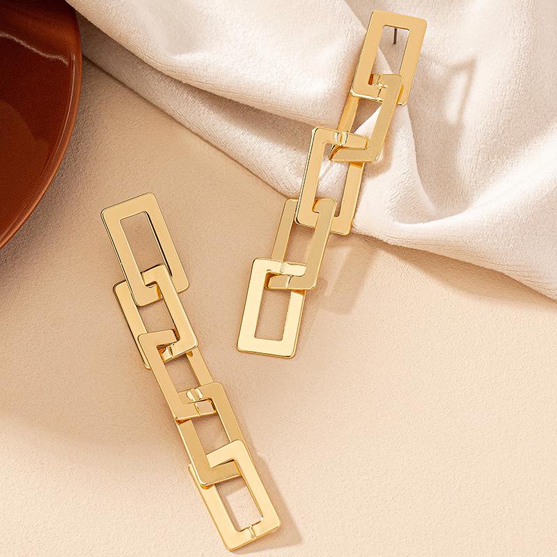 Trendy Exaggerated Chain Earrings - Women's Street Style Geometric Ear Studs