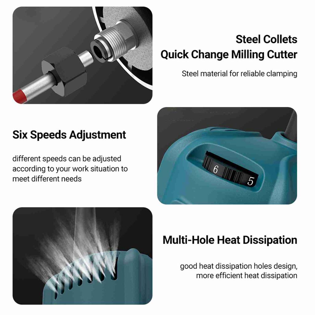 Woodworking Electric Trimmer Set Thickened Shell Compact 6 Speed Adjustable 800W 30000r/min Wood Router Tool Trim Router