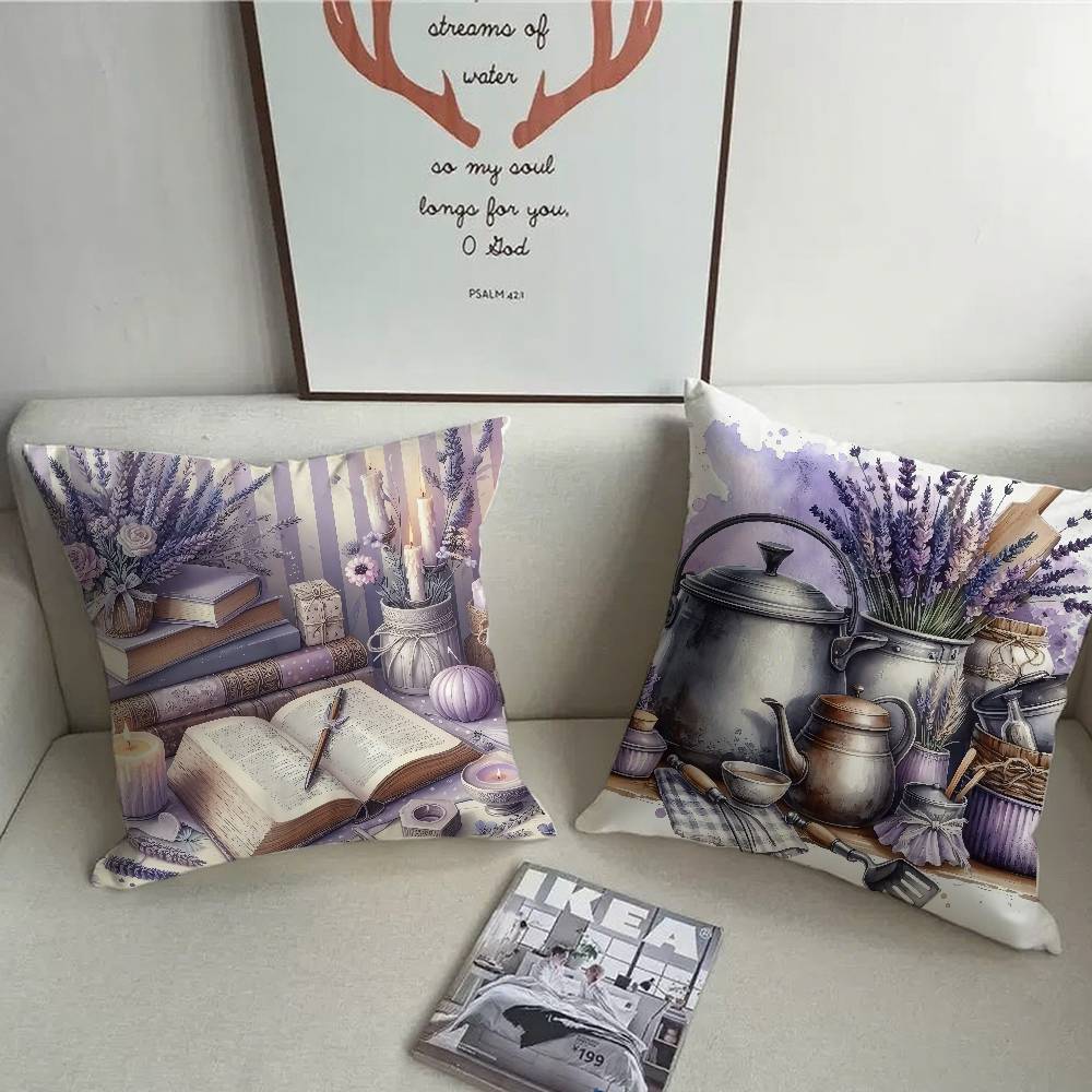 Kissenbezug mit Lavendel-Thema Heimdeko Überwurf für Sofa Bett Auto Raumdeko Geschenkidee