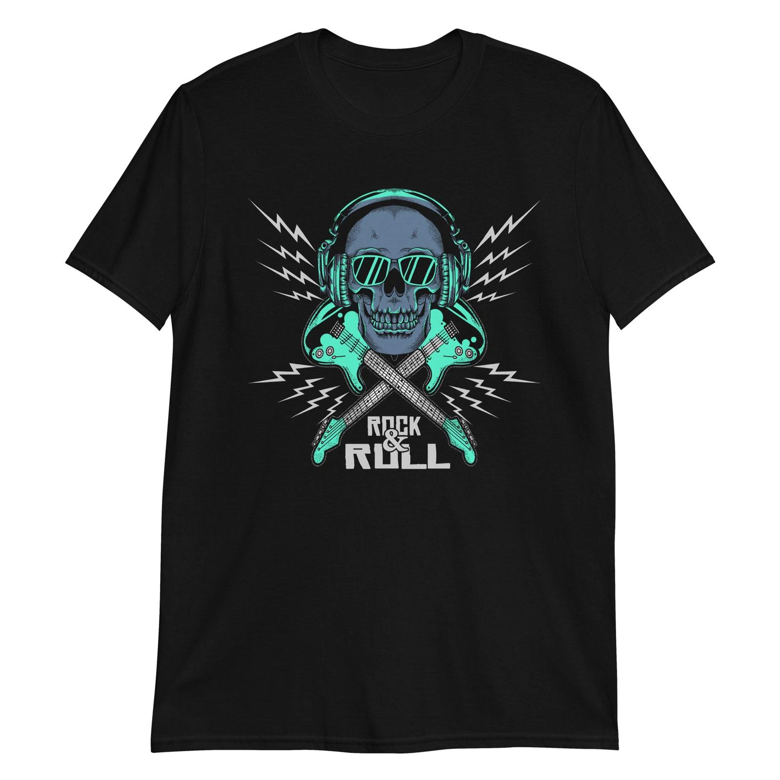 Rock and Roll Skull Unisex T-Shirt, Horror Metal Death Grunge Emo Hell Biker 2XL