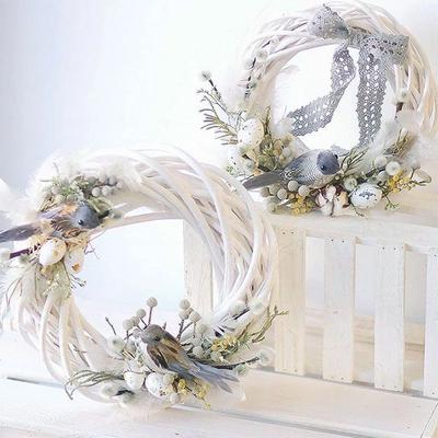 10-30cm Weißer Rattan Kranzring DIY Osterei Deko Künstliche Blumengirlande Frohe Ostern Party Geschenke Hochzeit Heimdekoration
