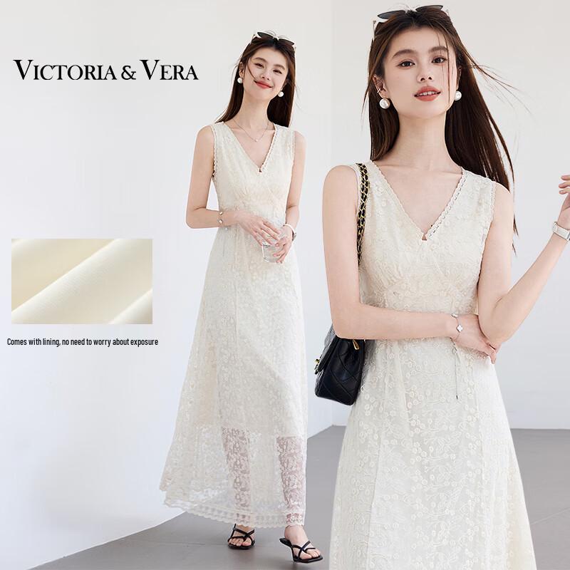 

VICTORIA&VERA Women s V-Neck Embroidered Lace A-Line Dress L