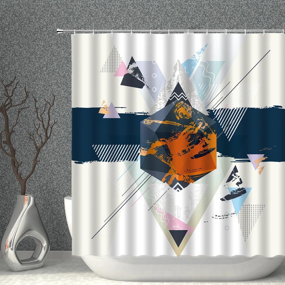 

Modern White Shower Curtain Waterproof Polyester Fabric Colour Geometric 3DPrint Bath Curtains Nordic Style Bathroom Screen Set W90XH180cm