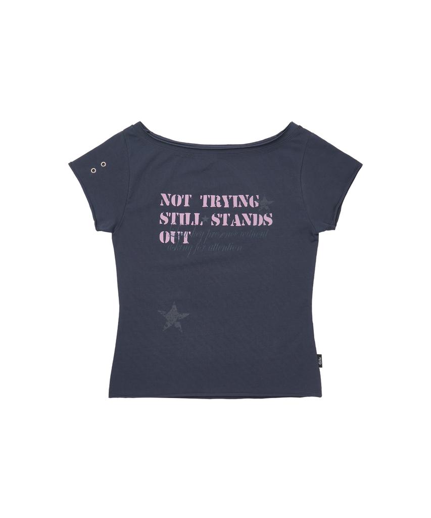 Gillaakaibeu Slogan Boat Neck T-Shirts_Navy