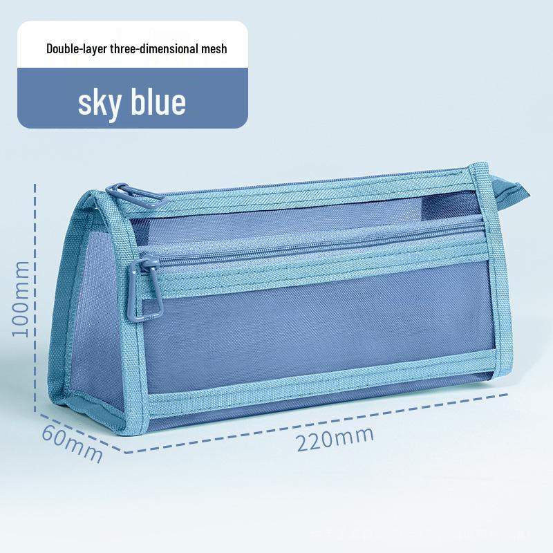 Double-Layer 3D Transparent Mesh Pencil Case for Students - Large Capacity Stationery Bag