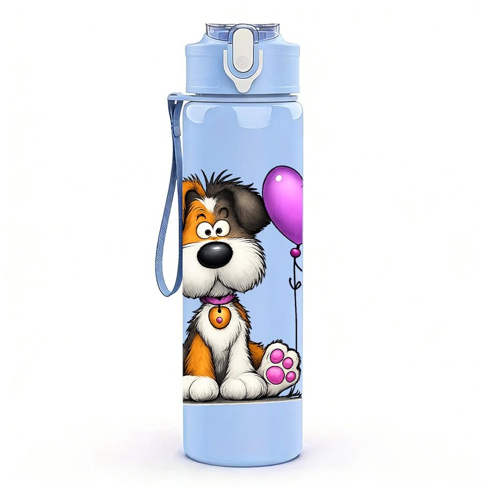 1PC Puppy Dog Pink Heart 750ml Color Plastic Sports Water Bottle Leakproof Flip Straw Lid Suitable for Sports Office Home Use