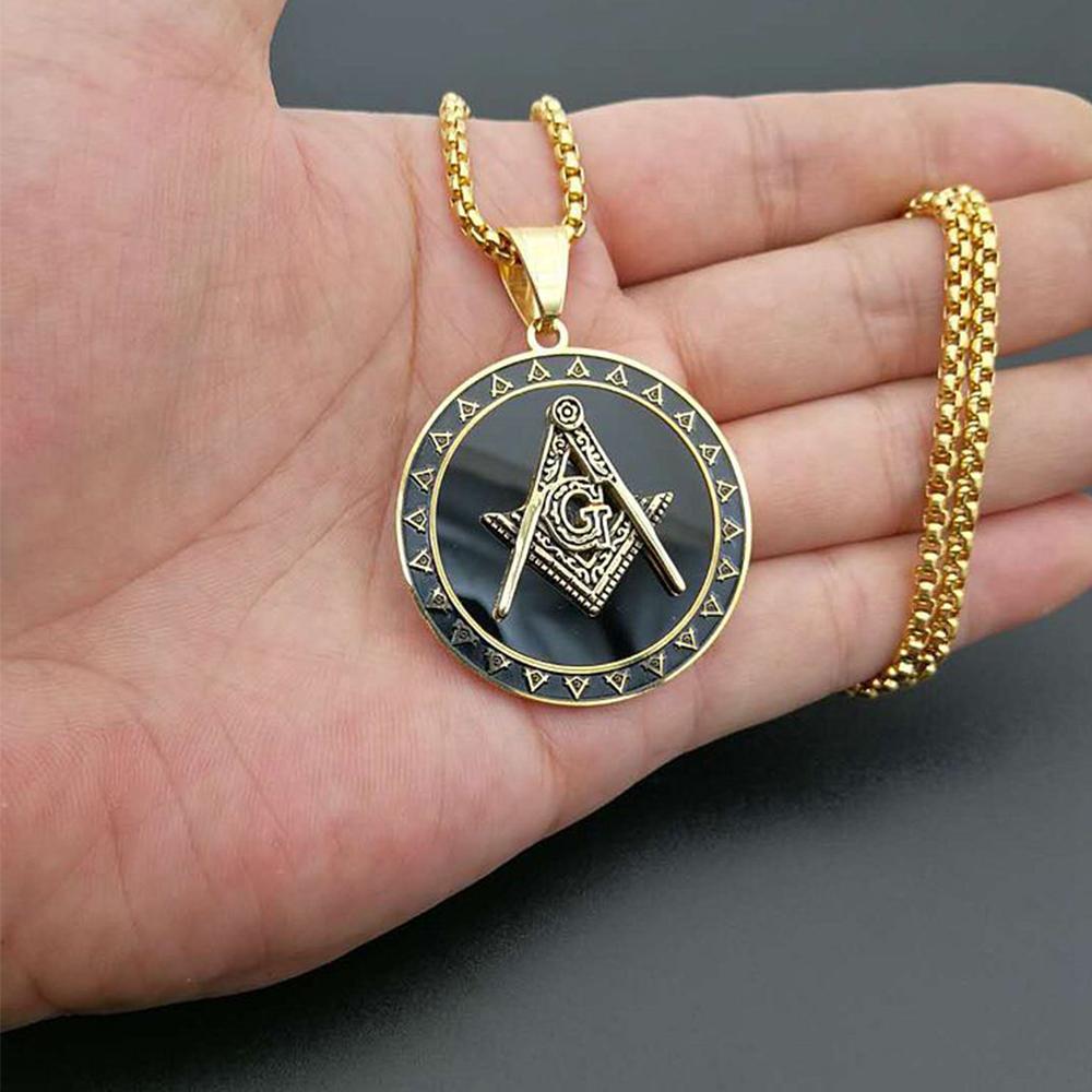Hip Hop Masonic Mason Round Pendants Gold Color Stainless Steel Freemasonry Free-mason Necklace for Men Women Jewelry Gift 2025