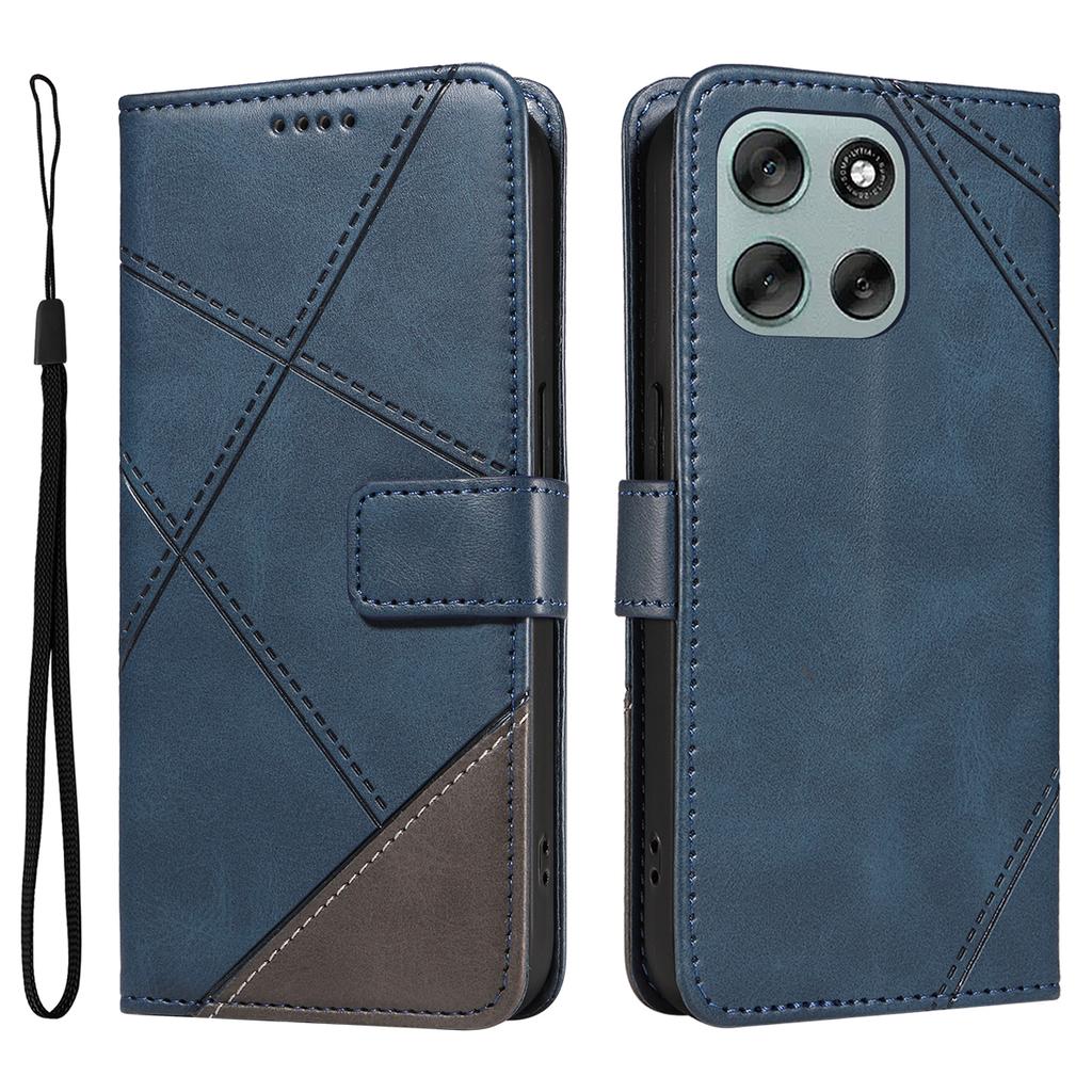 Skórzane etui dla Motorola Moto G56 5G, portfel z geometrycznym wzorem linii, pokrowiec na telefon z paskiem na nadgarstek