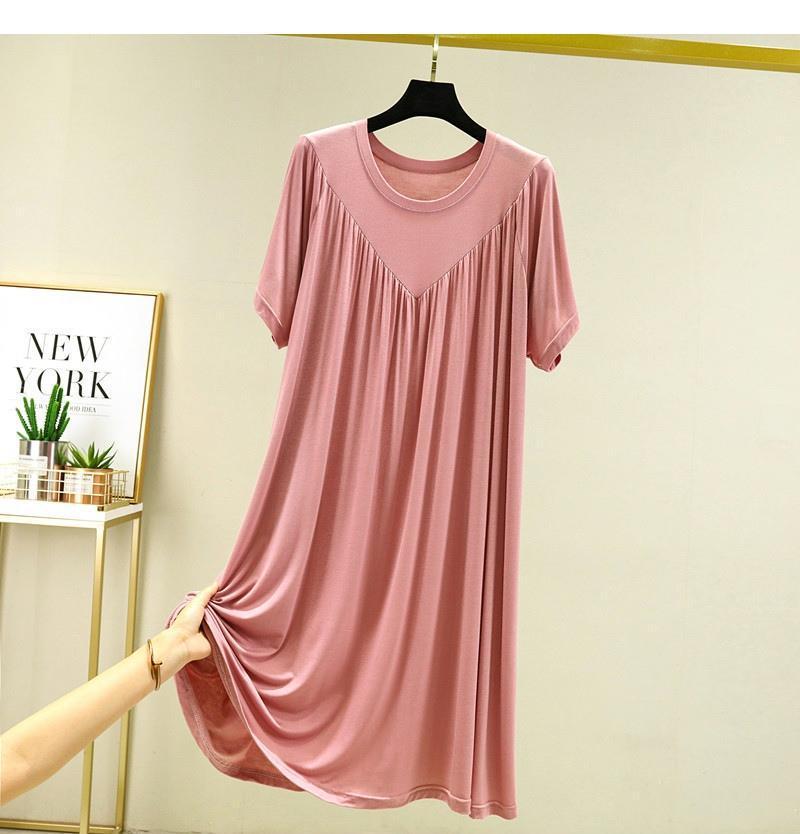 2023 Women's Summer Plus Size Round Neck Cake Dress - Solid Color, Loose Fit, Short Sleeve, Long Length