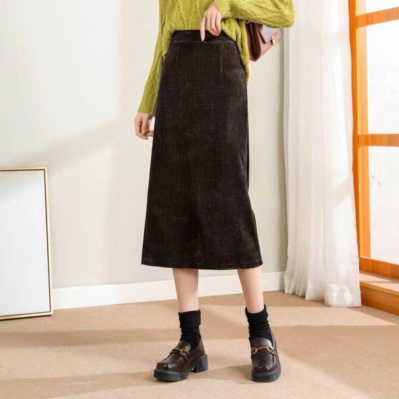 

Потрясающая и шикарная бархатная юбка с высокой талией для женщин, юбка прямого фасона на осень и зиму 5XL кофейный
