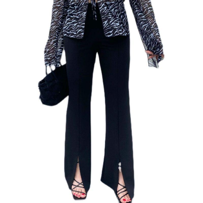 Miss Biggie Fashion Plus Size Figure Flattering Slim-Fit Versatile Four-Sided Bullet High Waist Slit Small Horn Pants