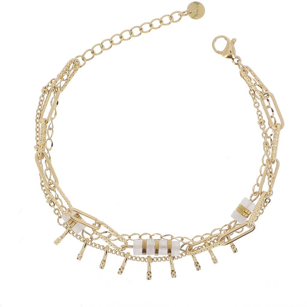 Les Trésors De Lily [R4510] - Designer Bracelet Steel 'Cléopatra' White Gold - 3 Rows