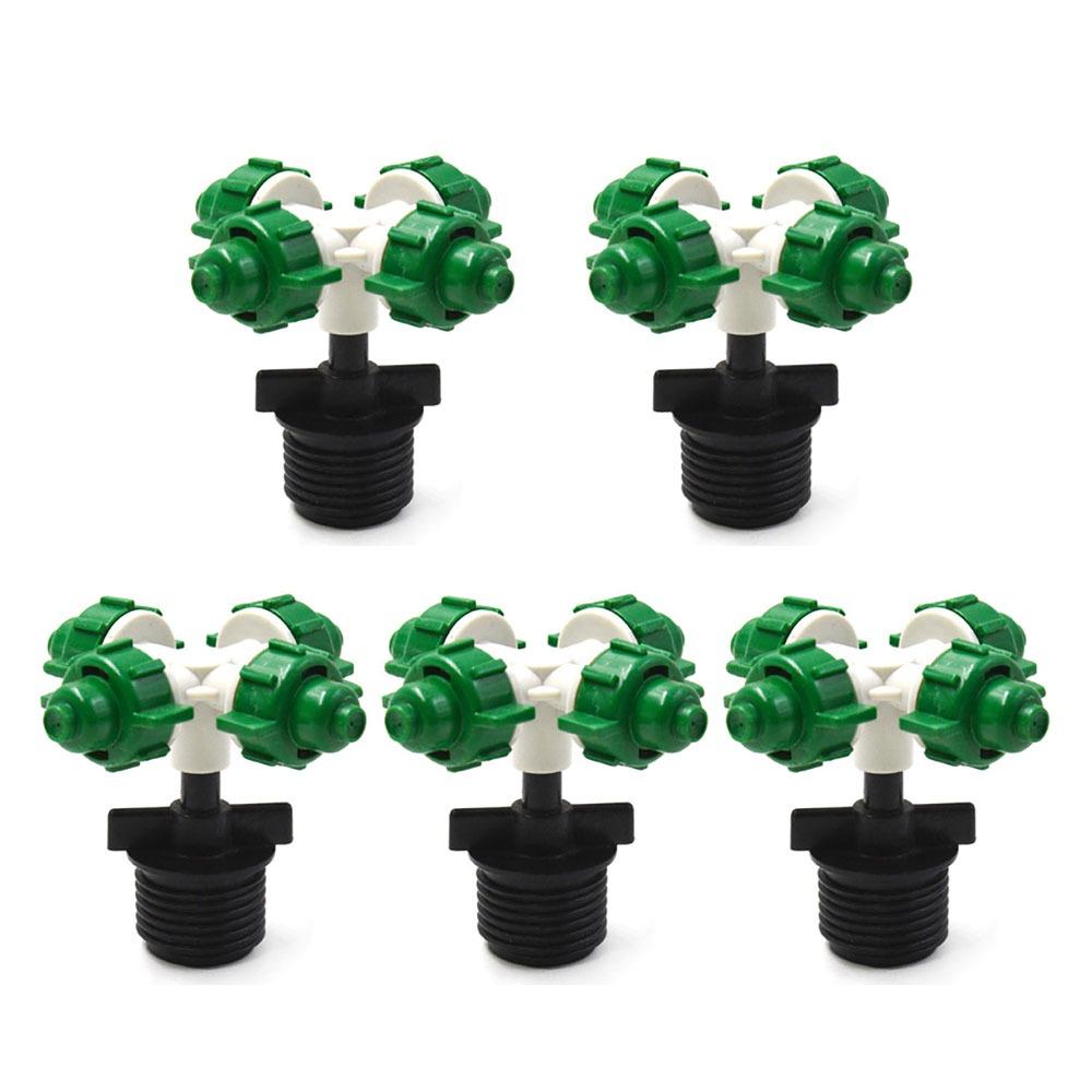5Pcs Water Fog Cross Atomizing Nozzle 1/2" G1/2 with Male Threaded Connector Greenhouse Sprinkler Connector 4 Ports