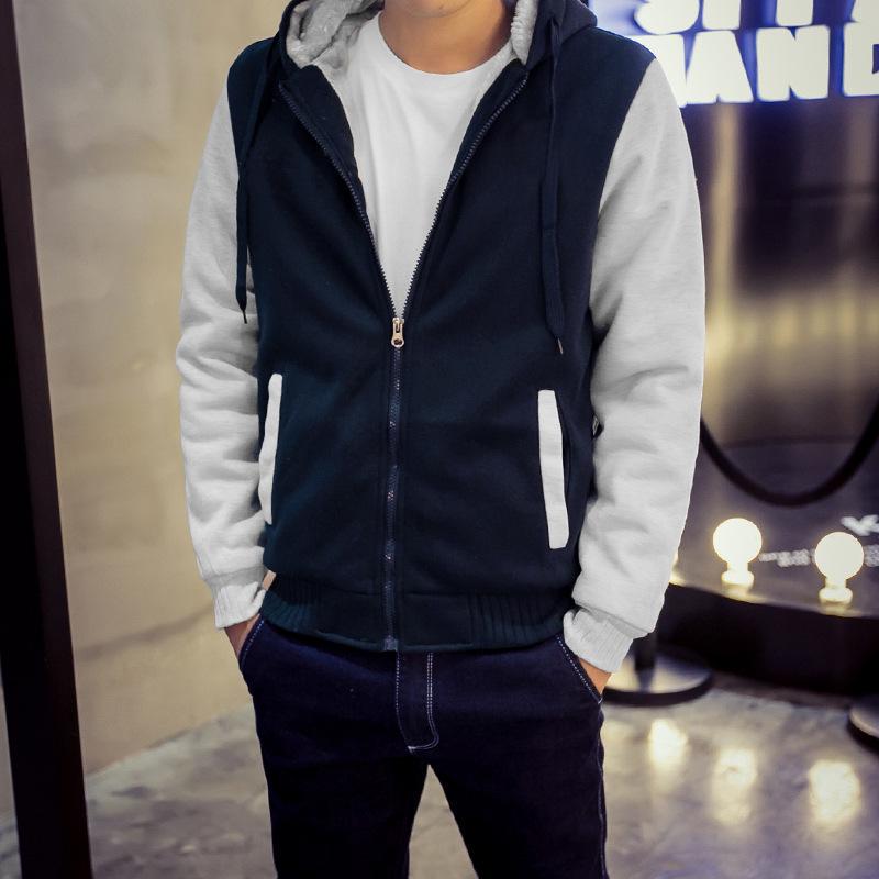 2018 Korean Sports Plus Velvet Men's Hooded Jacket - Thickened Sweater for Autumn/Winter