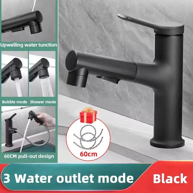 2025 New Bathroom Sink Faucet Pull-out Mouthwash Faucet Hot and Cold Water Mixer Bathroom Single Hole Faucet