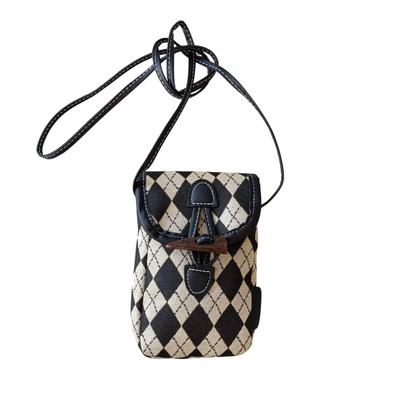 [mauve] Argyle Pattern Smartphone Shoulder Bag with Toggle Design, Lightweight, Crossbody, Small, Mini Shoulder Bag with Storage Pocket, Stylish and