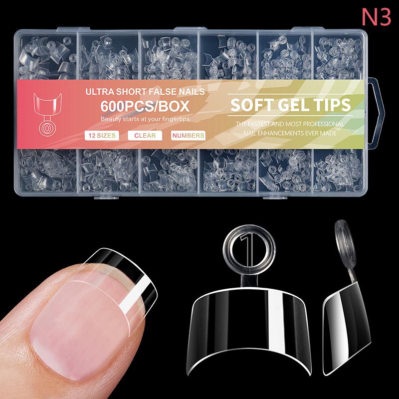 600Pcs Full Cover Press On Nail Tips Stiletto Almond Square Coffin French False Fake Soak Off Gel Nail Extension Tips Capsule