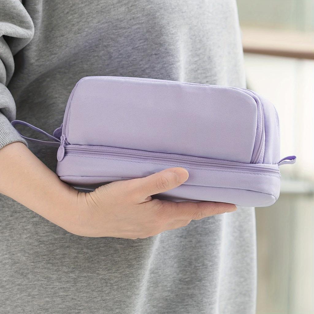 Large-capacity pencil case simple solid color stationery box double-layer multifunctional pencil case student school supplies